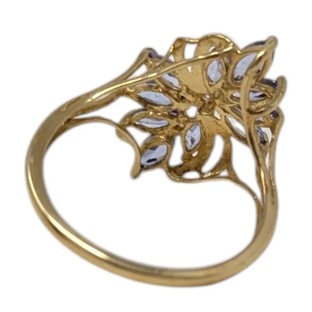 STS 14K Yellow Gold Tanzanite & Diamond Floral Ring – Size 9, 2.93g